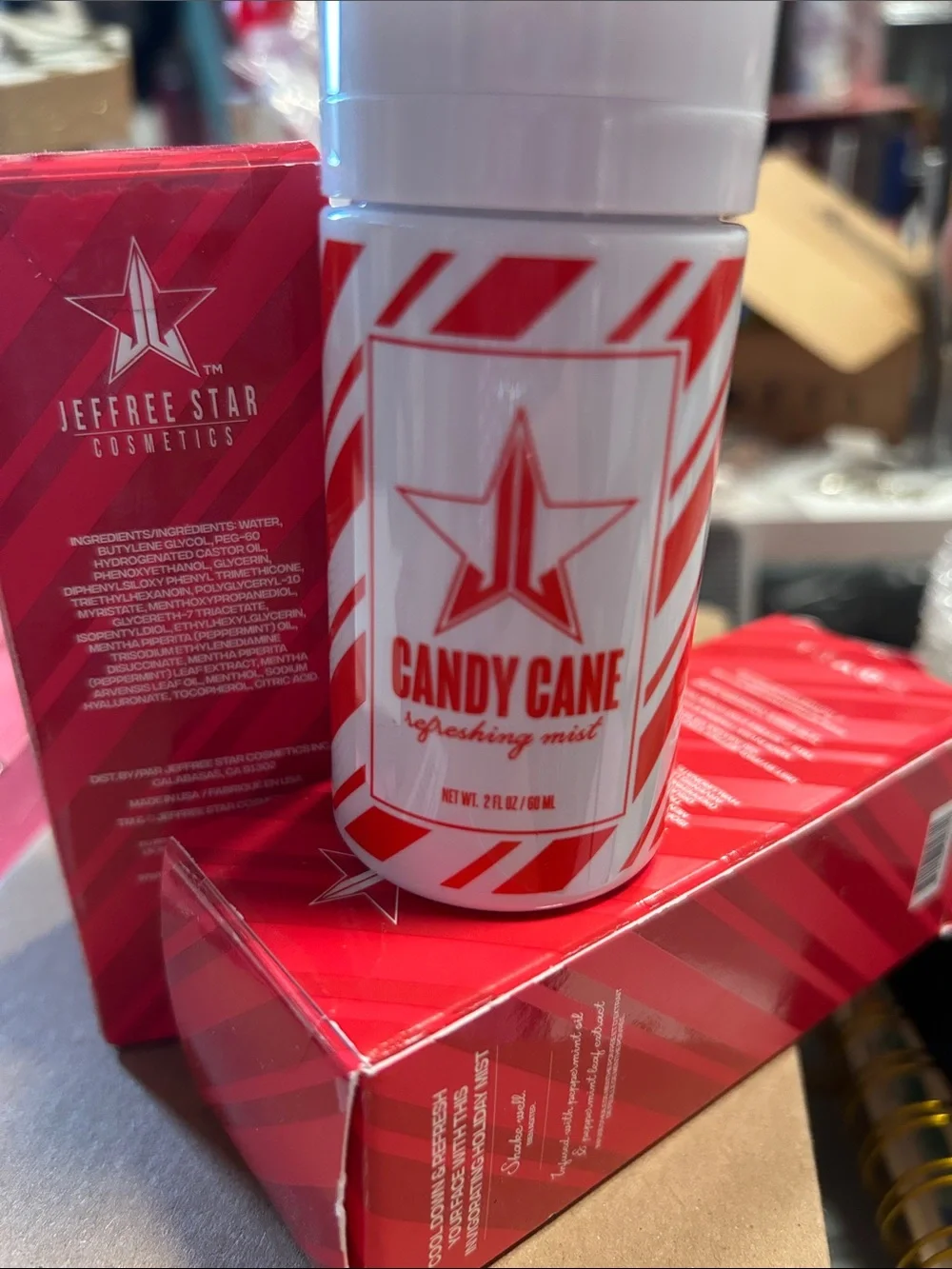 Jeffree Star Candy Cane Refreshing Facial Mist - Bright Red Box. ONE LEFT